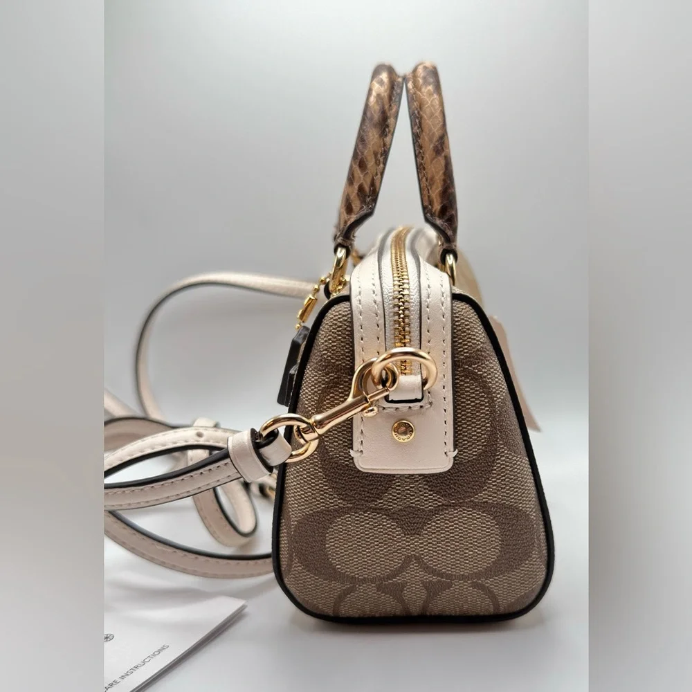 Coach NEW! Mini Rowan Signature Tan and Cream Canvas Crossbody Purse - Picture 7 of 16